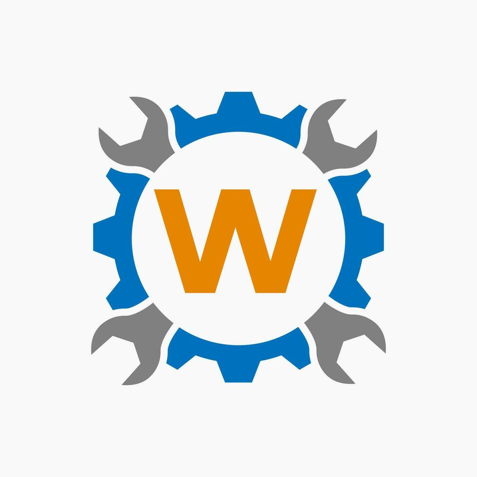 Letter W Repair Logo Gear Technology Symbol. Construction Service Logo Design vector