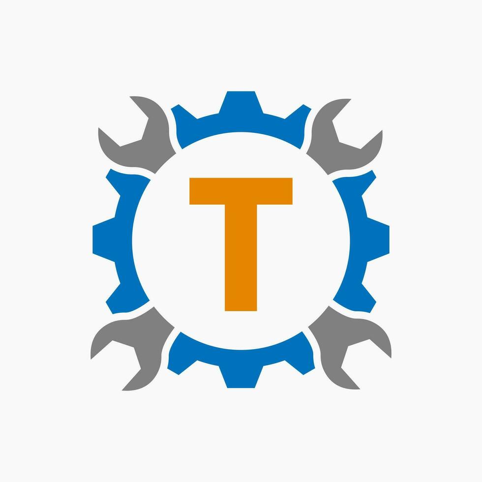 Letter T Repair Logo Gear Technology Symbol. Construction Service Logo Design vector