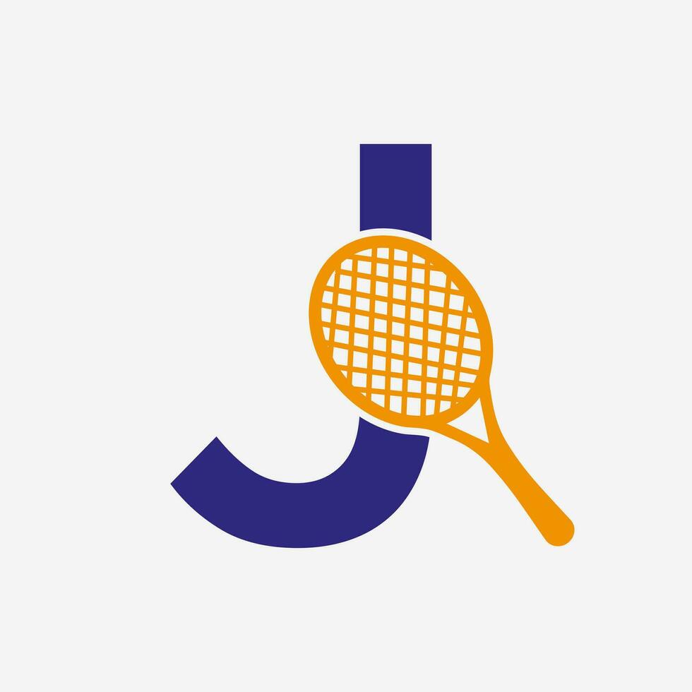 Letter J Padel Tennis Logo. Padel Racket Logo Design. Beach Table Tennis Club Symbol vector