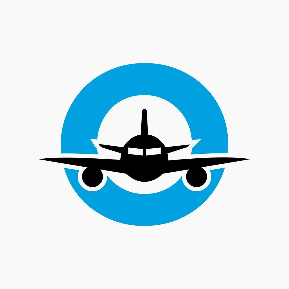 Initial Letter O Travel Logo Concept With Flying Air Plane Symbol vector