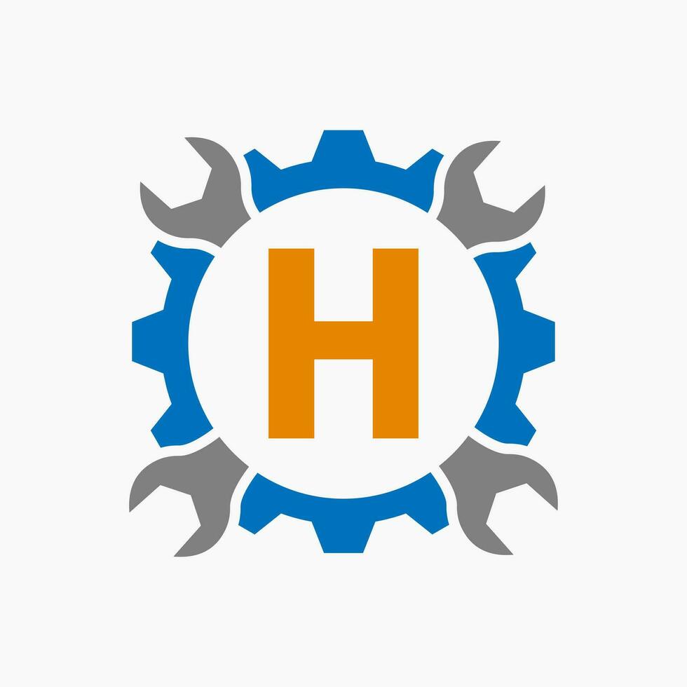 Letter H Repair Logo Gear Technology Symbol. Construction Service Logo Design vector