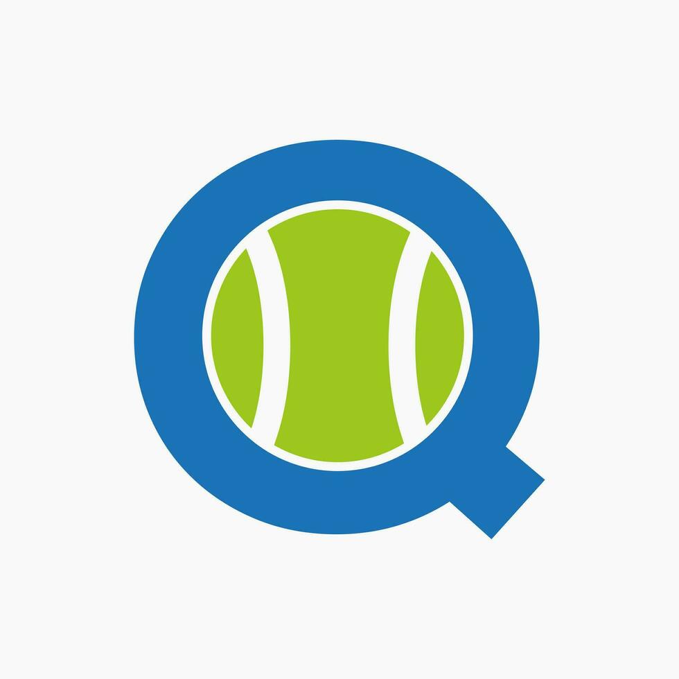 Tennis Logo On Letter Q. Tennis Sport Academy, Club Logo Sign vector