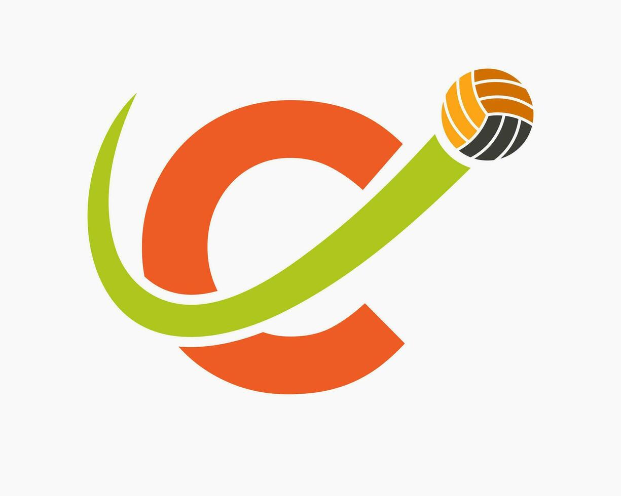 letra C vóleibol logo concepto con Moviente voleo pelota icono. vóleibol Deportes logotipo modelo vector