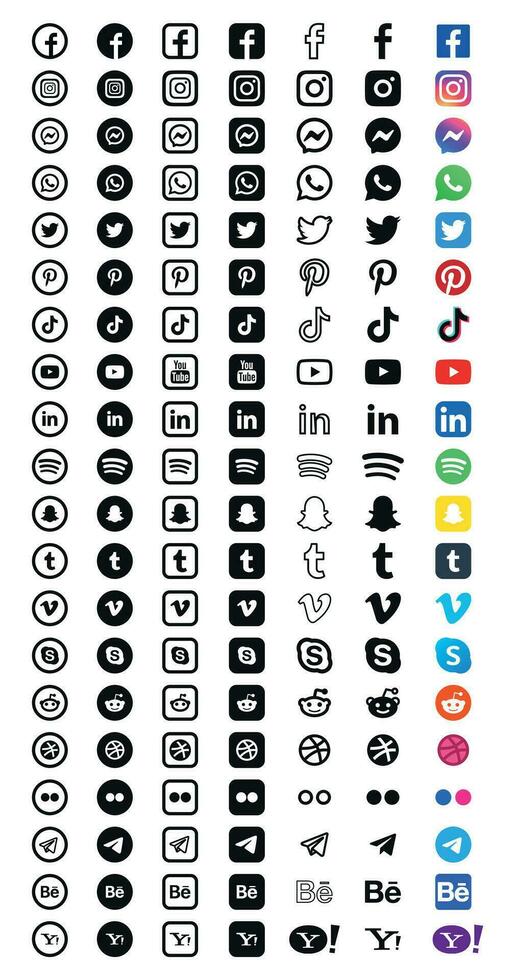 Buttons Sign in with Google, Facebook,  Apple,Twitter,Microsoft,GitHub,Reddit,LinkedIn,Instagram,Pinterest,Dribbble,Spotify.Authenticate  User Login with.Vector Stock Vector