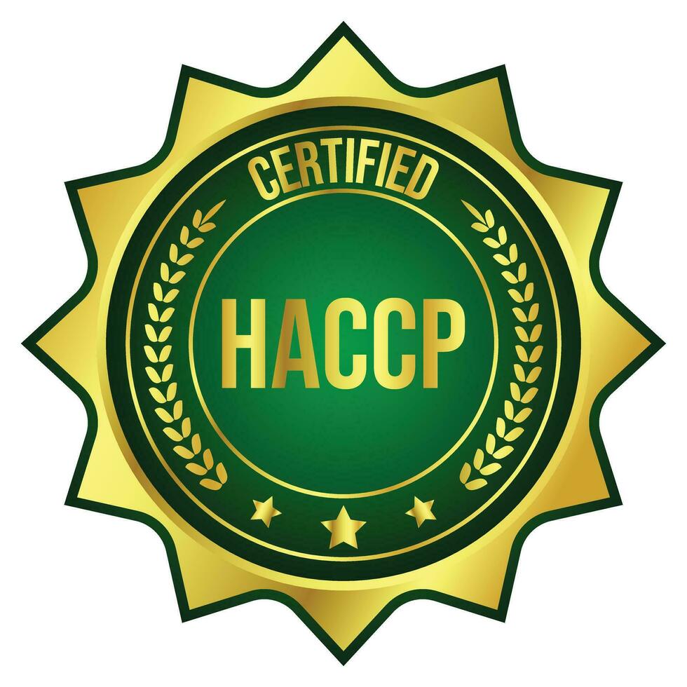 peligro análisis crítico controlar punto o haccp certificado insignia, etiqueta, estampilla, goma, comida y fármaco administración aprobado, salud y medicina relacionado diseño, producto etiqueta vector ilustración