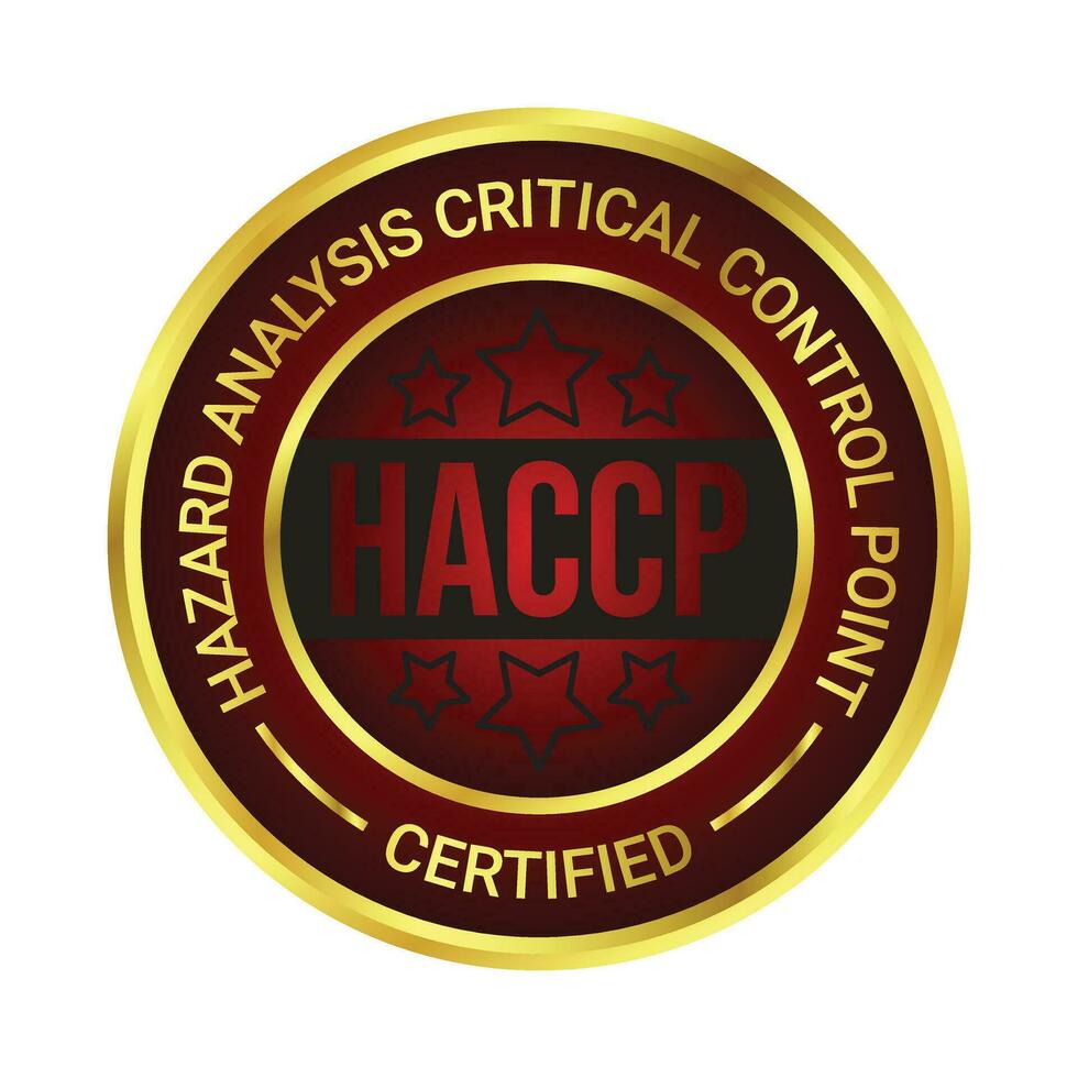 peligro análisis crítico controlar punto o haccp certificado insignia, etiqueta, estampilla, goma, comida y fármaco administración aprobado, salud y medicina relacionado diseño, producto etiqueta vector ilustración