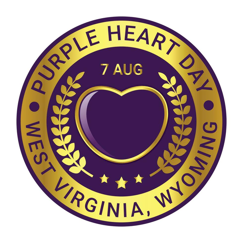 nacional púrpura corazón día evento en 7mo de agosto etiqueta diseño, Insignia diseño, emblema, bandera, t camisa, logo, brillante y lustroso Insignia diseño vector ilustración