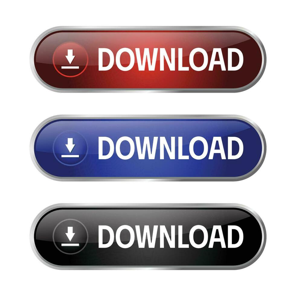 Download Button Flat With 3D Realistic Shiny Button For Mobile Apps And Website, Download Arrow Icon For Progess Graphic Elements Reflection On White Background vector