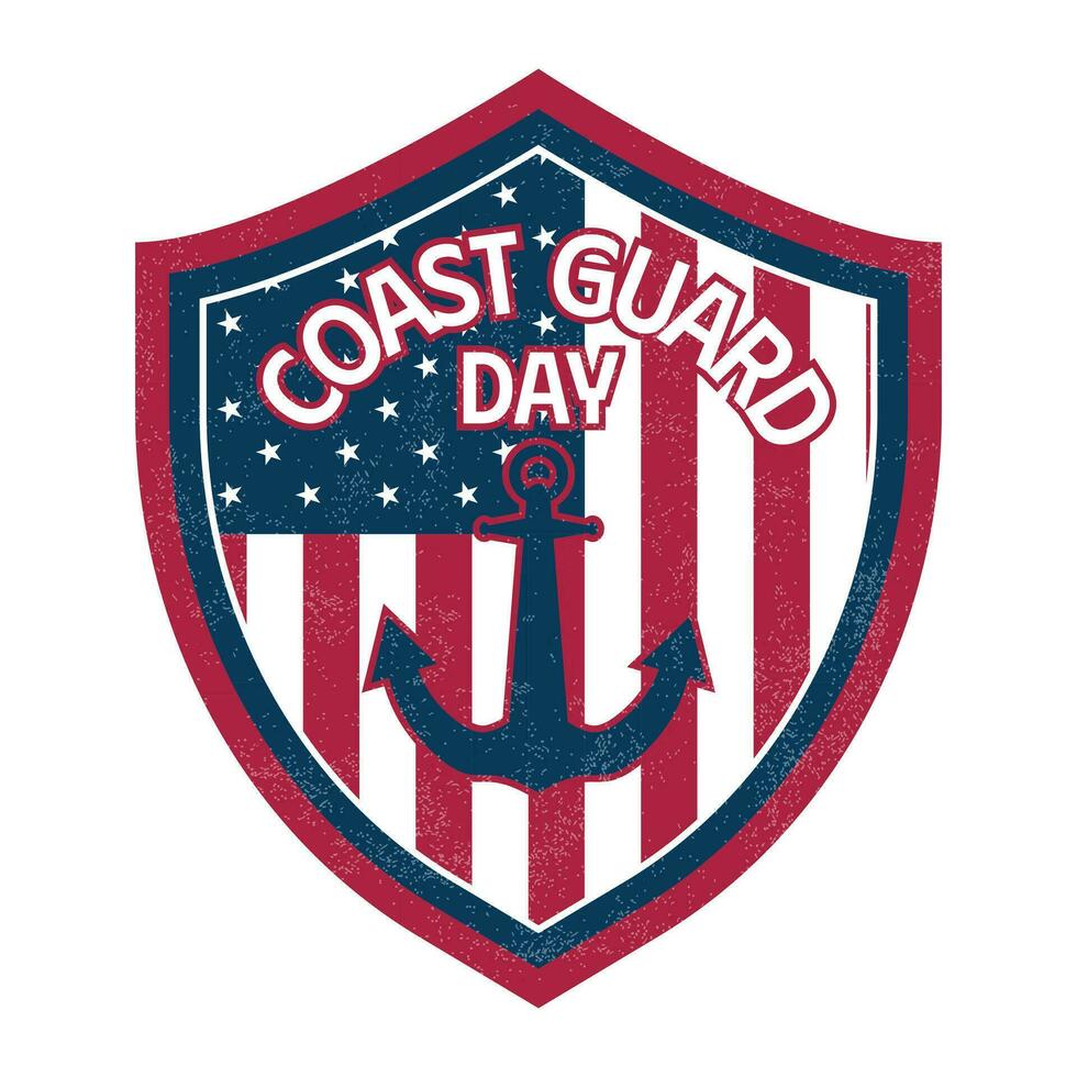 American Coast Guard Birthday Badge, Logo, Emblem, Banner, Card, Label, Seal, Vintage, Stamp, Star, Text, With Anchor Vector Illustration With Grunge Texture