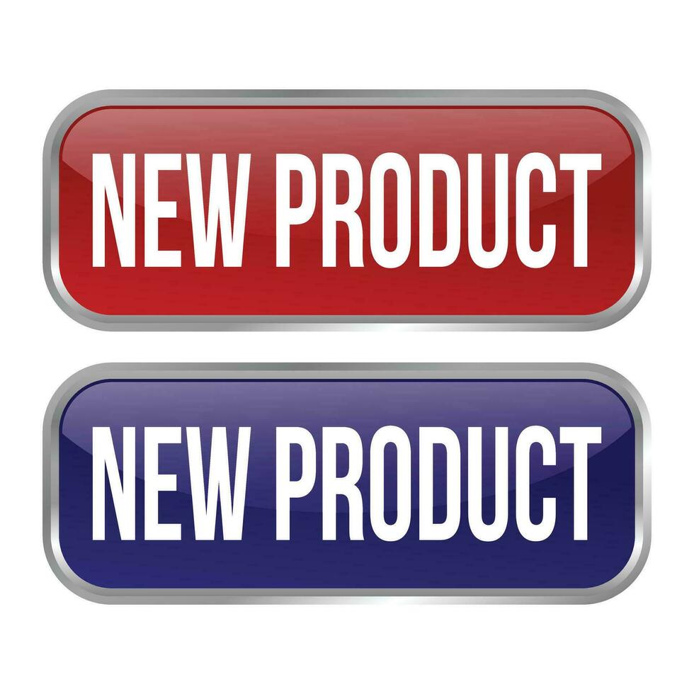 Glossy New Product Label, New Products Icon, New Product Banner, 3D Realistic Business Badge Design, Arrival Goods Rubber Stamp Isolated On White Background vector