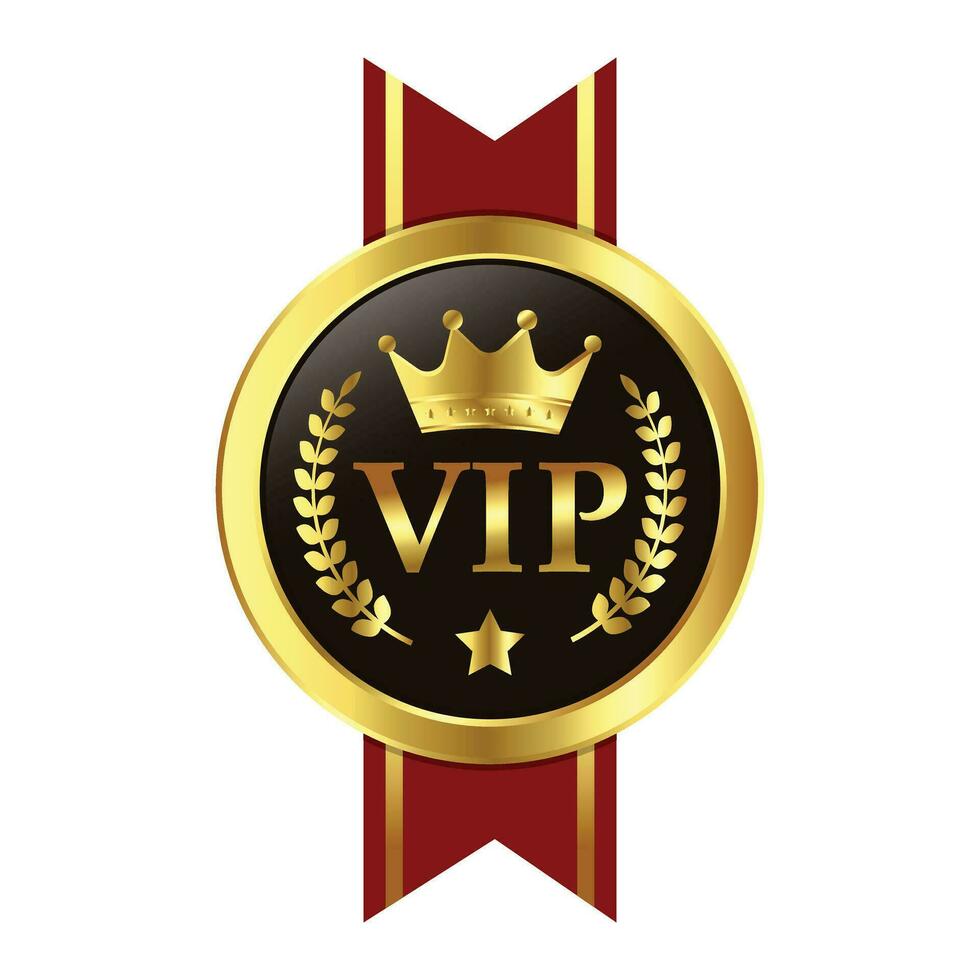 Glossy VIP Black Glass Label With Gold Crown, VIP Membership For Night Club, Luxury Badge Template, Premium Member, King And Queen Crown Icon, Royal Design Element vector