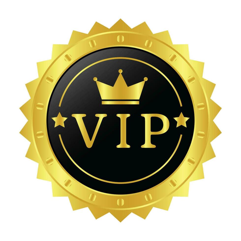 Glossy VIP Black Glass Label With Gold Crown, VIP Membership For Night Club, Luxury Badge Template, Premium Member, King And Queen Crown Icon, Royal Design Element vector