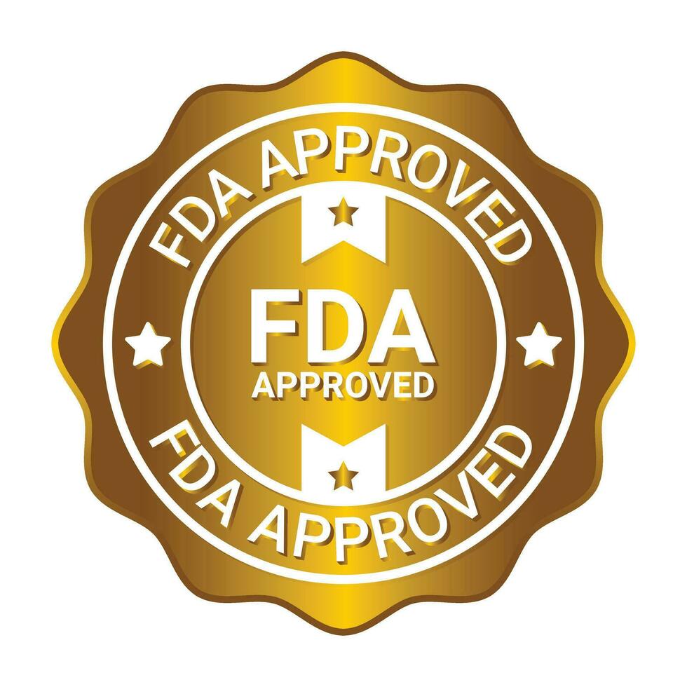 FDA Aprroved Label, Stamp, Badge, Seal, Sticker, Tag, Food And Drug Administration Badge, 3D Realistic Shiny And Glossy Badge For CBD Label Design Elements Vector Illustration