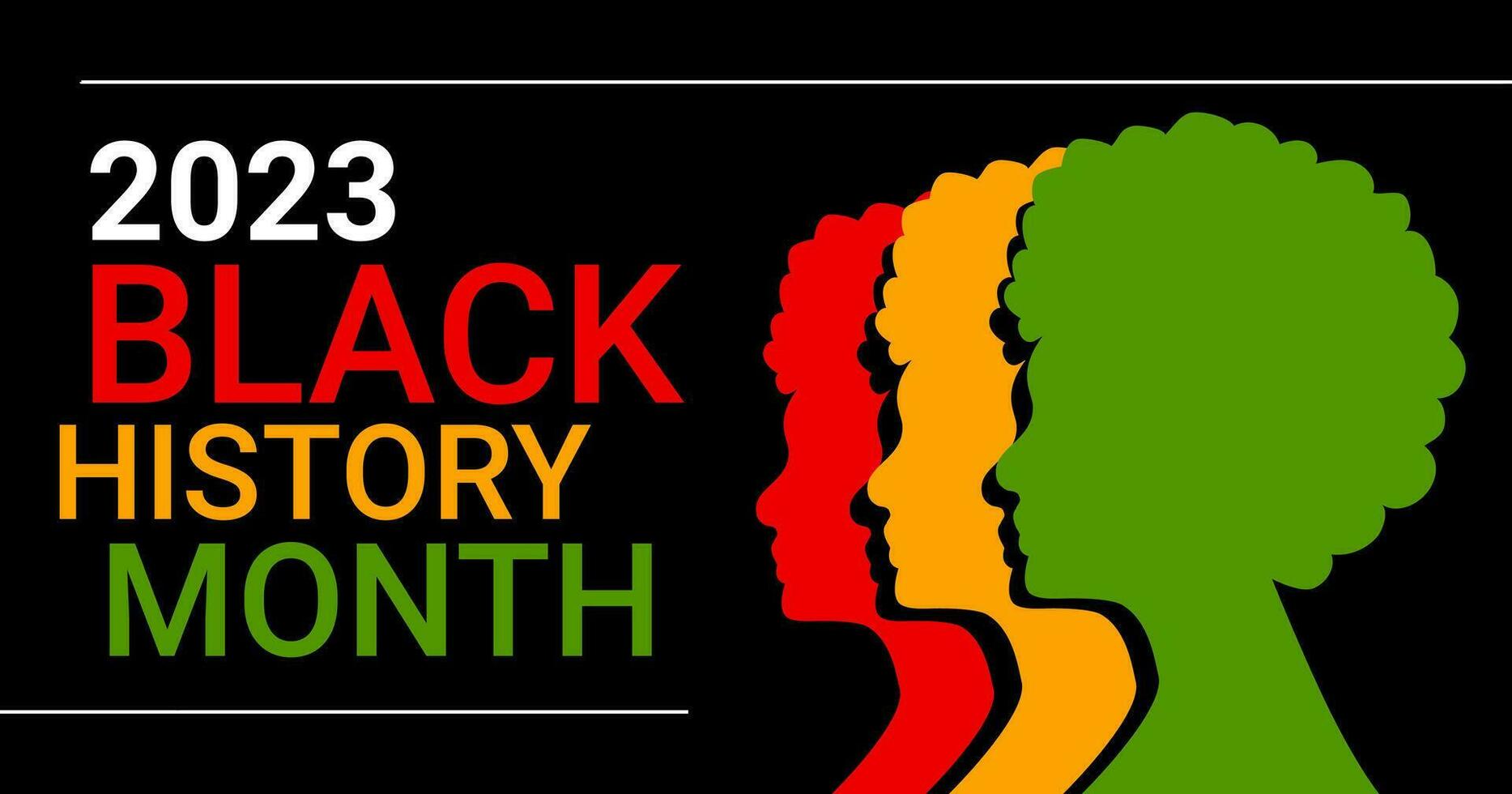 Black History Month poster with silhouette of a black woman, bright colored text inside it, vector poster on a white background.