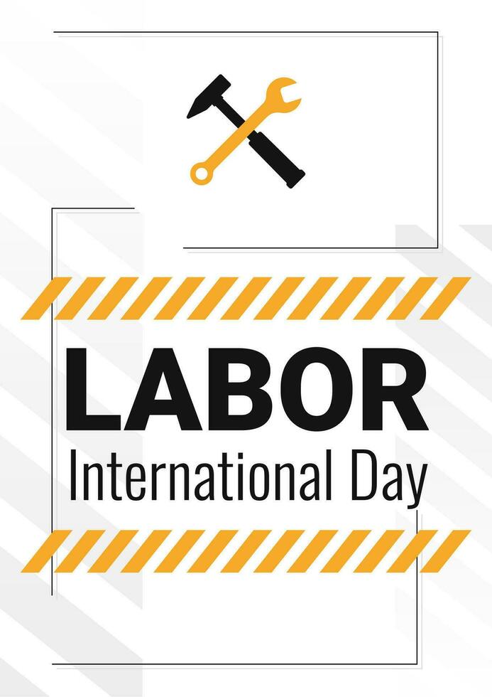 internacional labor día póster vector invitación con trabajadores día. ilustraciones de estilizado texto y trabajo herramientas.