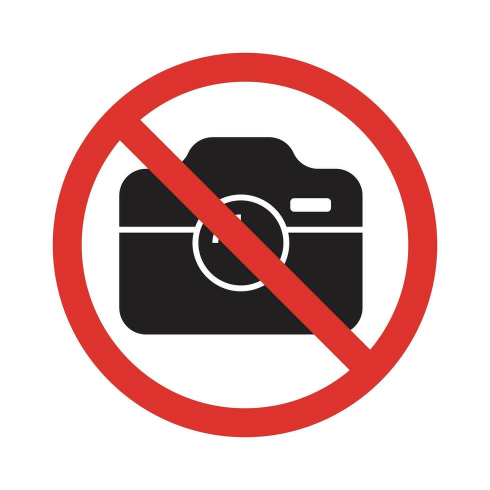 Prohibition No Photo Sign, No Photographing Prohibition Sign Symbol, No Video, No photography Icon, Do Not Take Photo Sign, Camera Icon With Red Circle, Prohibited Logo Pictogram, Vector Illustration