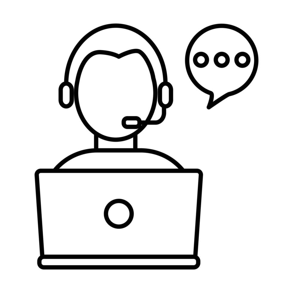 Customer Service Support, Call Center Agent Icon, Technical Support Team Icon, Helpline Support Person With Computer, Headphone And Chat Icon Vector Illustration