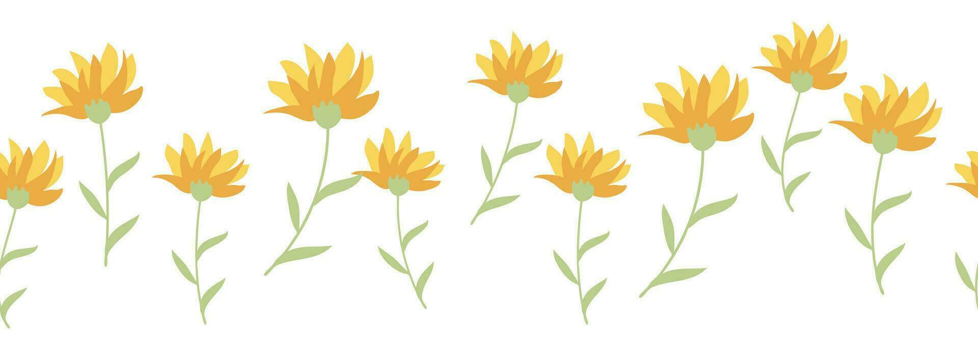 Rudbeckia chamomile horizontal border seamless pattern vector