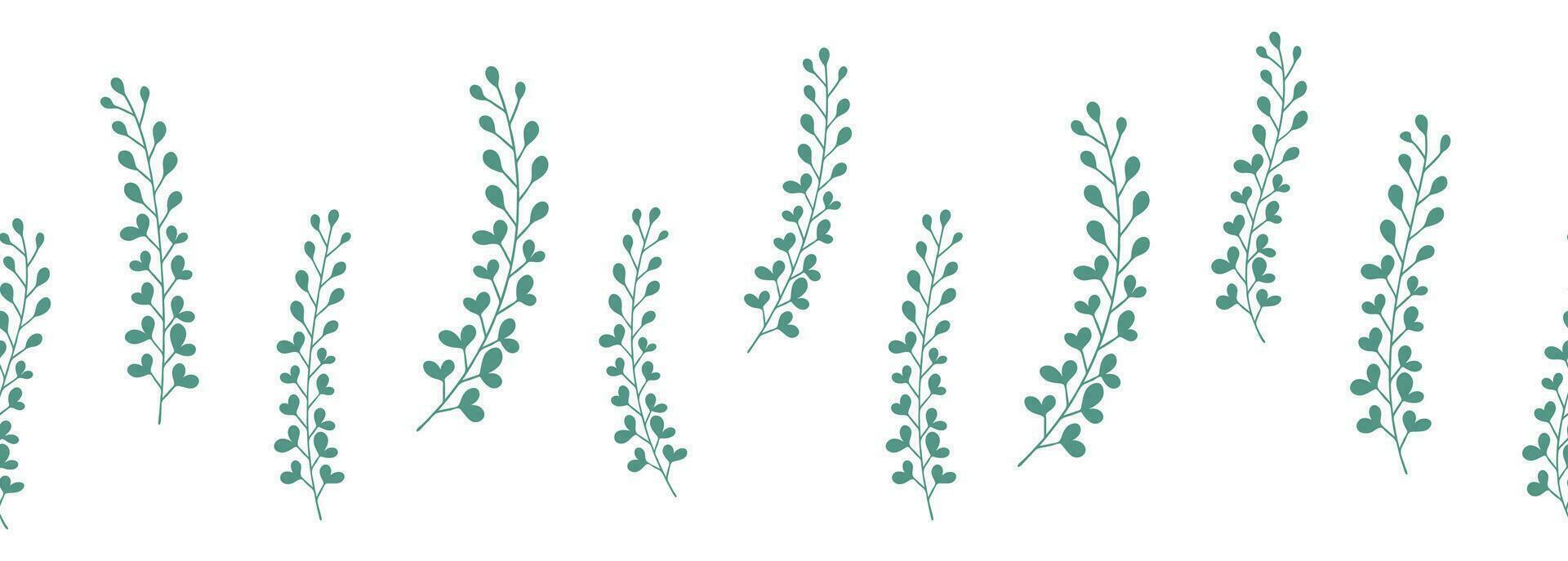 Leaves decorative, algae horizontal border seamless pattern vector
