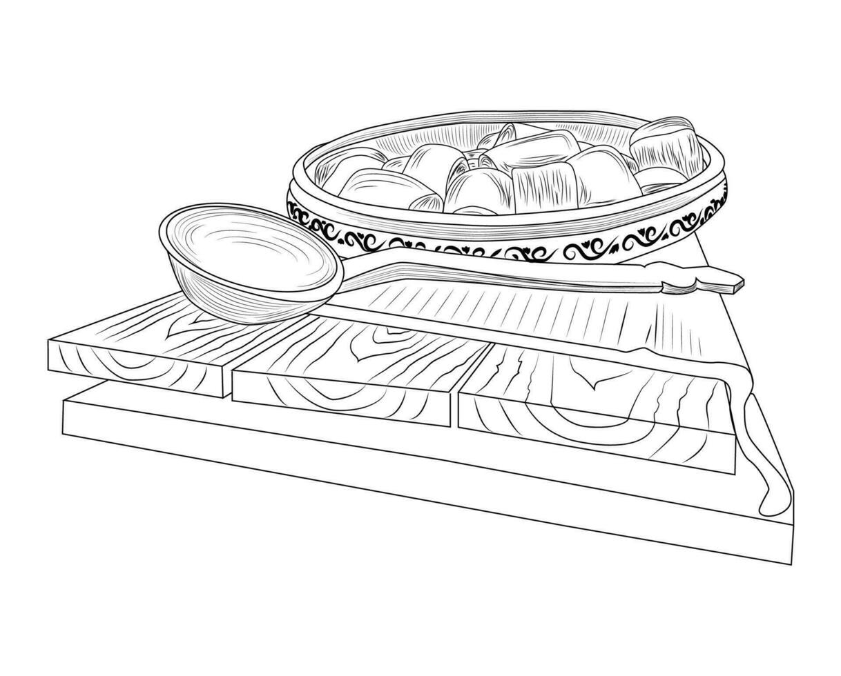 Monument Poltava dumplings Ukrainian traditional national dish. Poltava, Ukraine. sketch, watercolor vector