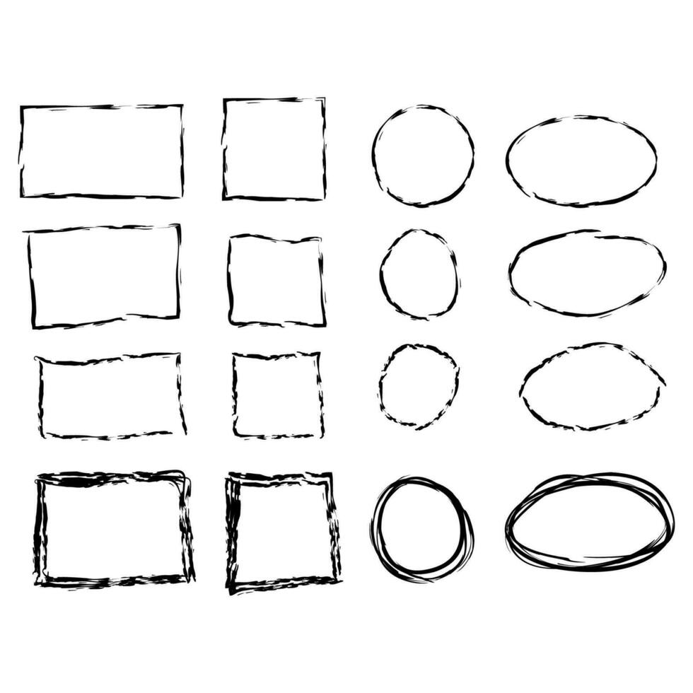 Black circle and square frames. Brush strokes. design elements set vector