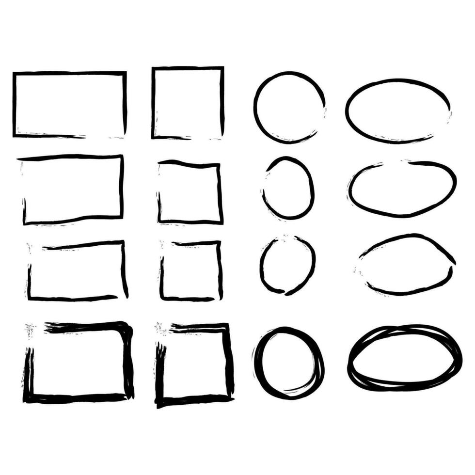 Black circle and square frames. Brush strokes. design elements set vector