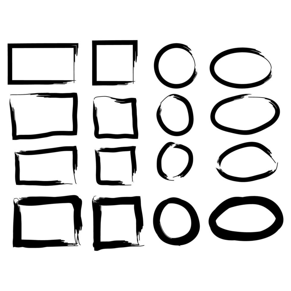 Black circle and square frames. Brush strokes. design elements set vector