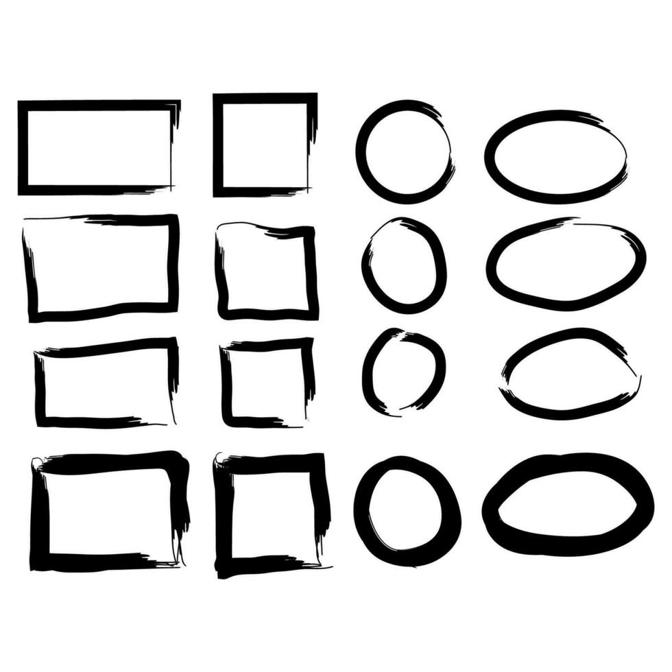 Black circle and square frames. Brush strokes. design elements set vector