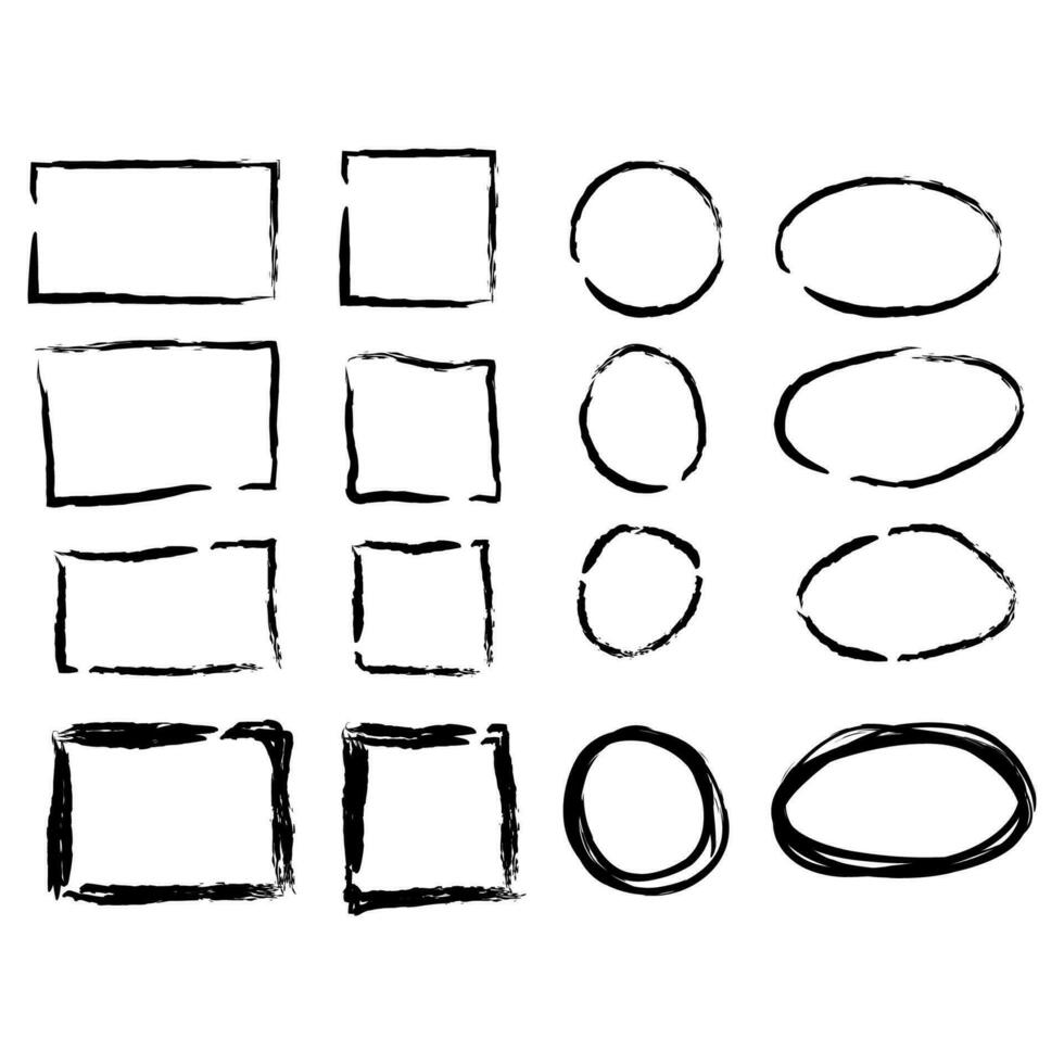 Black circle and square frames. Brush strokes. design elements set vector