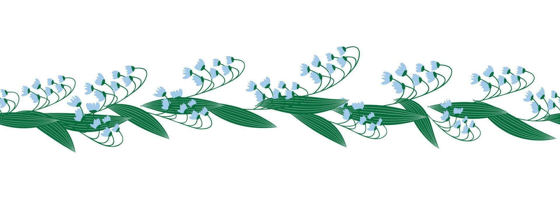 Lily of the valley blue seamless horizontal border vector