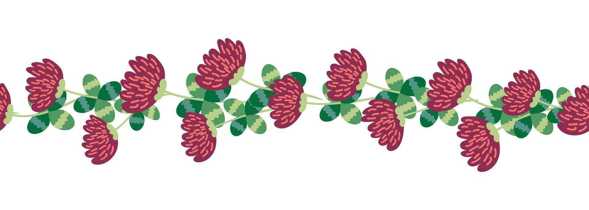 Clover blooming red seamless horizontal border vector