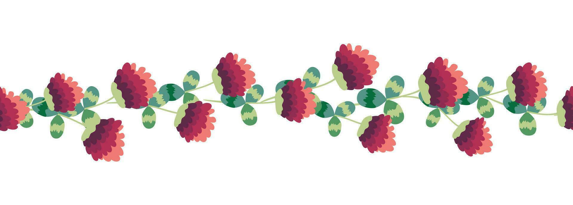 Clover blooming red seamless horizontal border vector