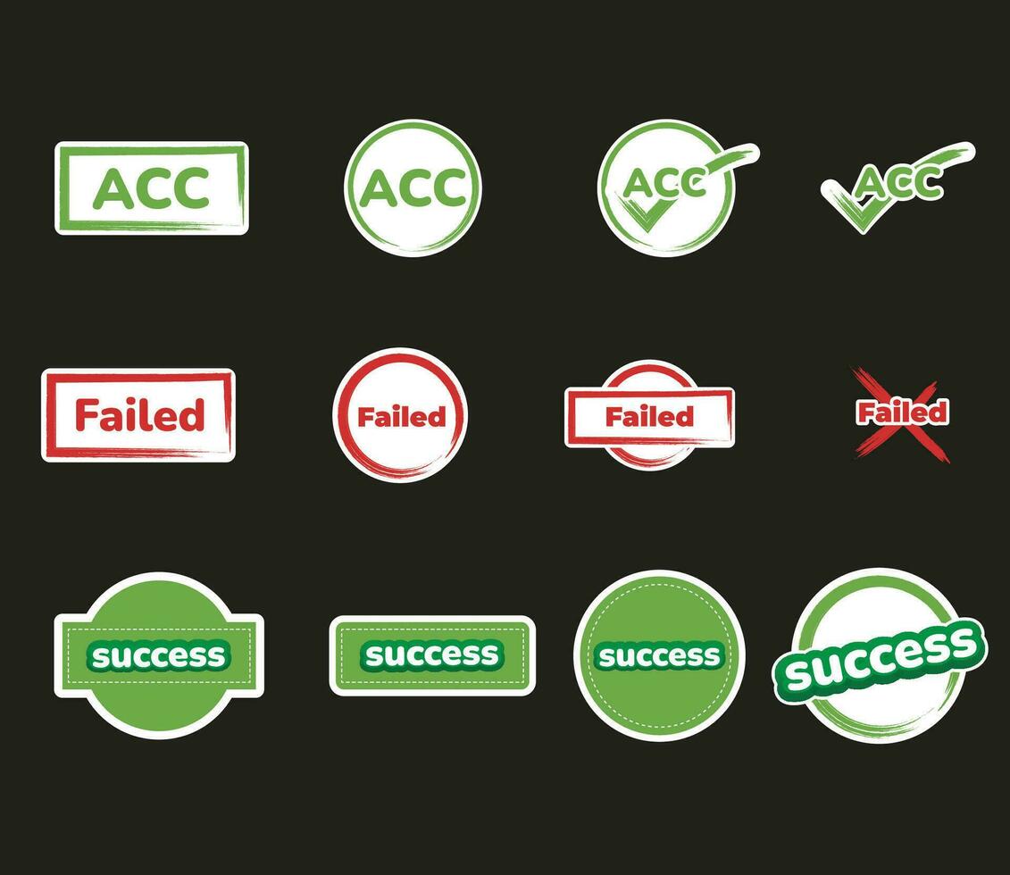 set of acc, fail and success icon stickers that are ready to be used to complement your design vector