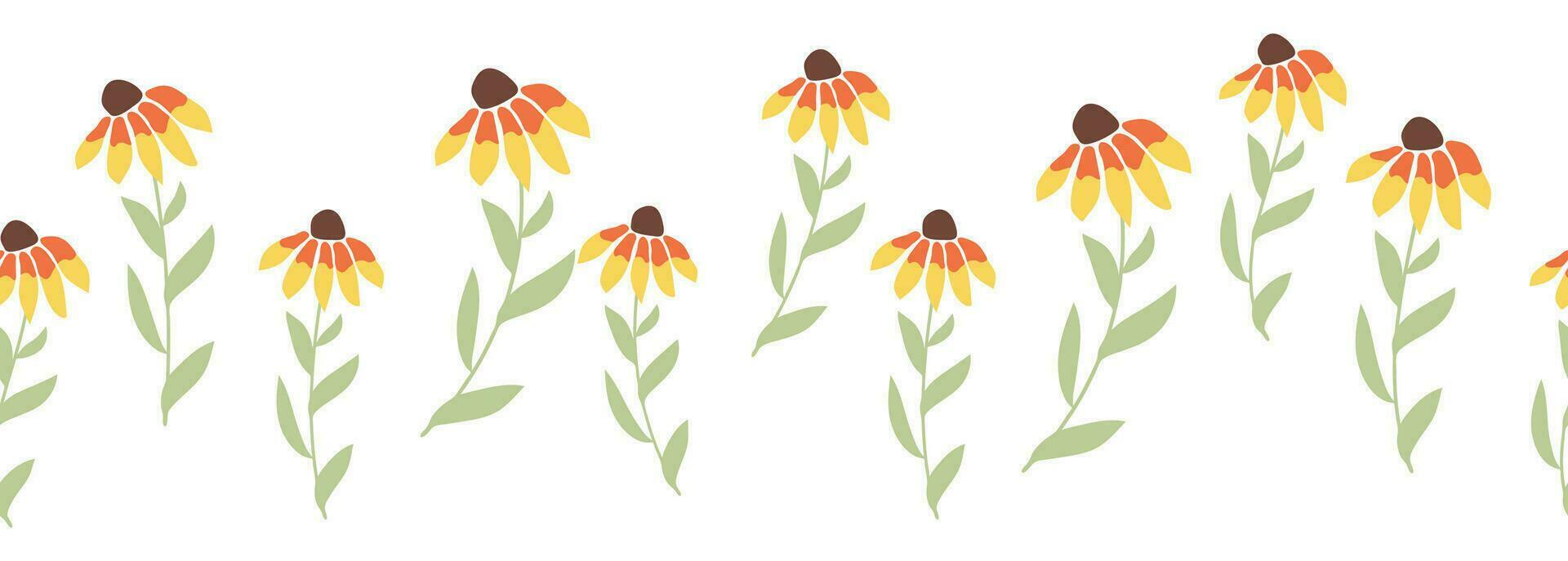 Rudbeckia chamomile horizontal border seamless pattern vector