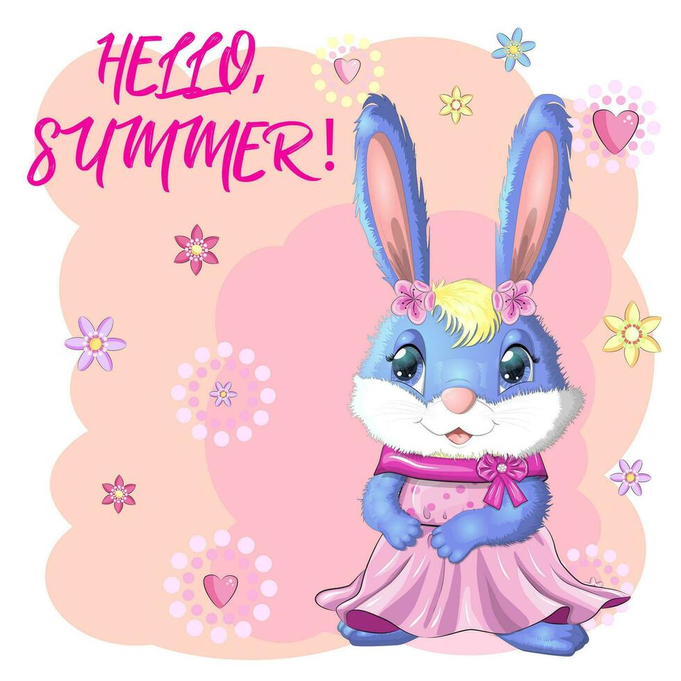 Cartoon rabbit, hare girl in dress, princess. Cute childish character, Easter, spring, symbol of 2023 Chinese New vector