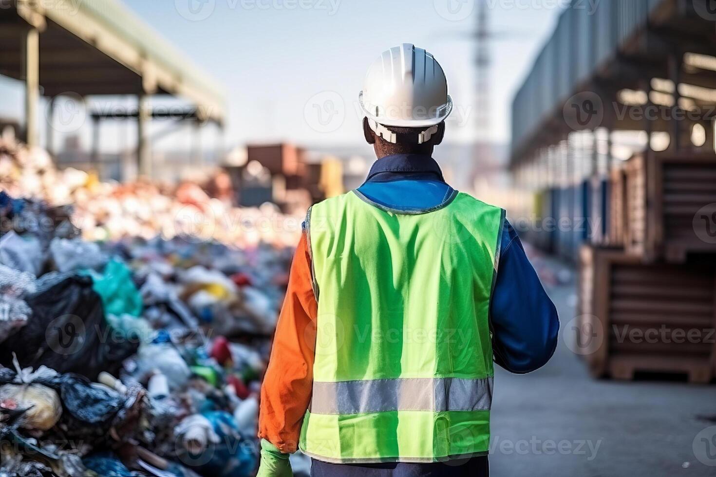 back view a worker who recycling thing on recycle center . photo