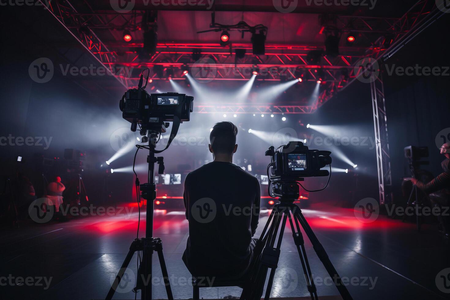 influencer at youtube live, crypto concept, light, minimalistic. photo