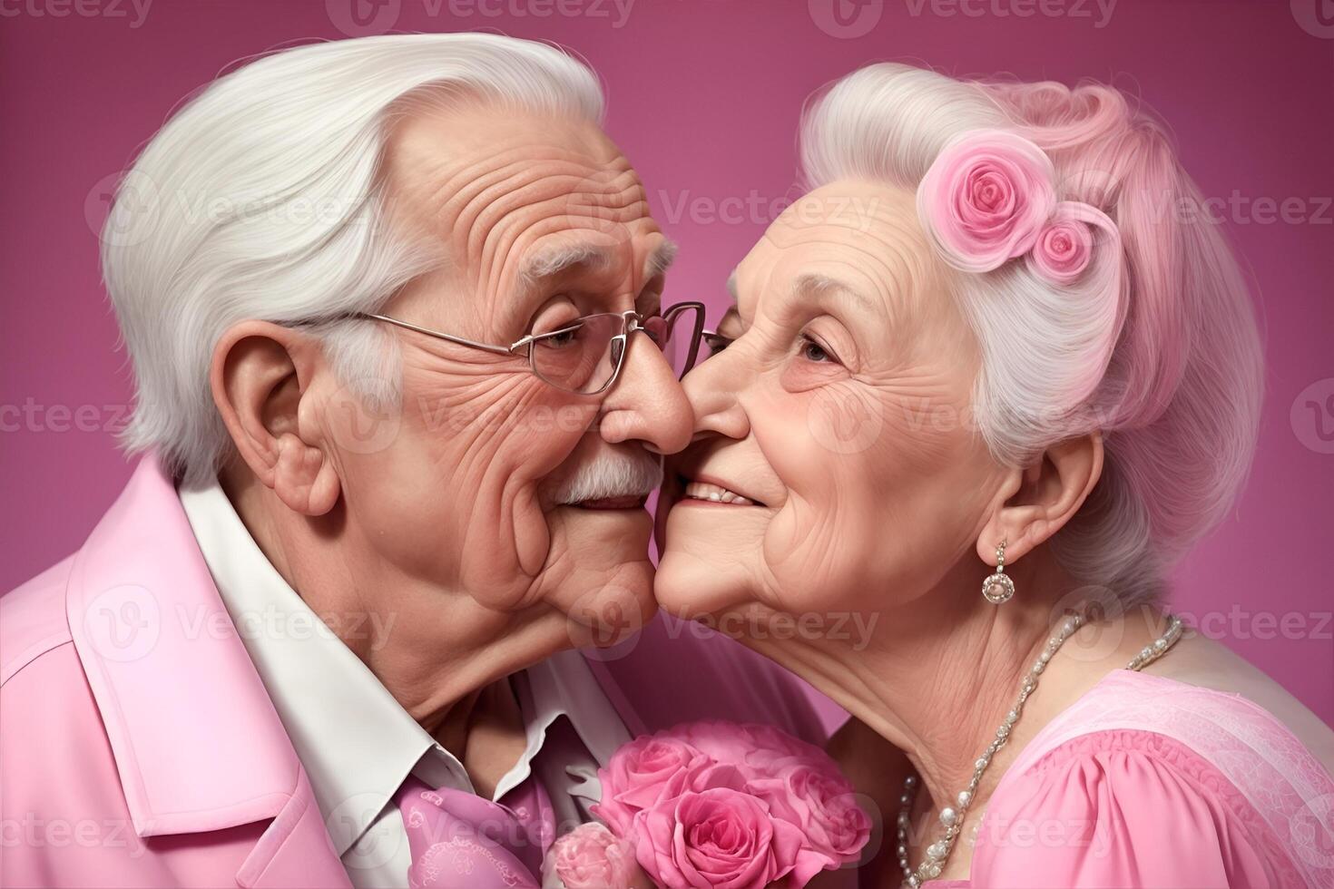 Romantic grandparents couple on a studio background. photo