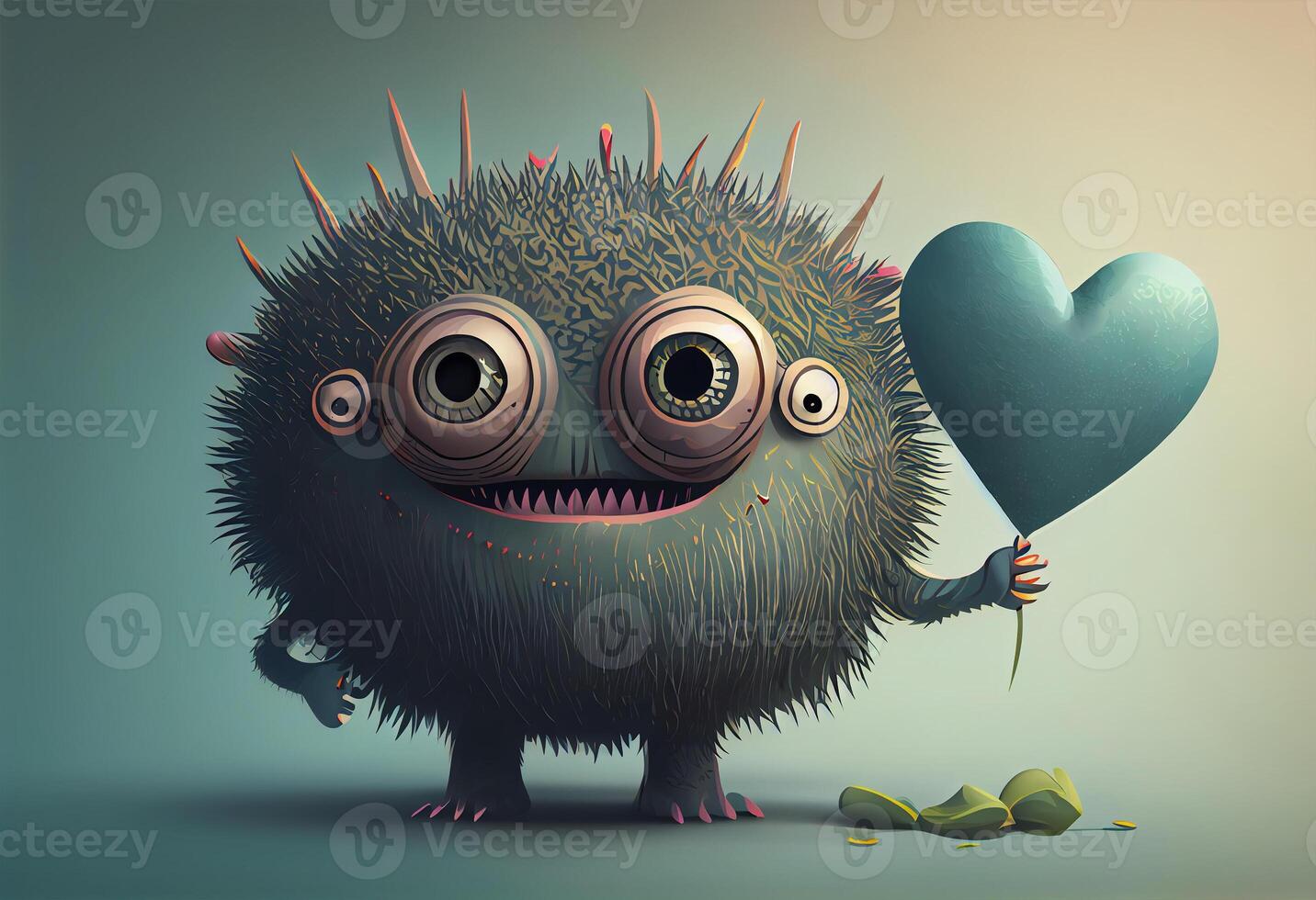 Cute love monster with heart, illustrations. photo