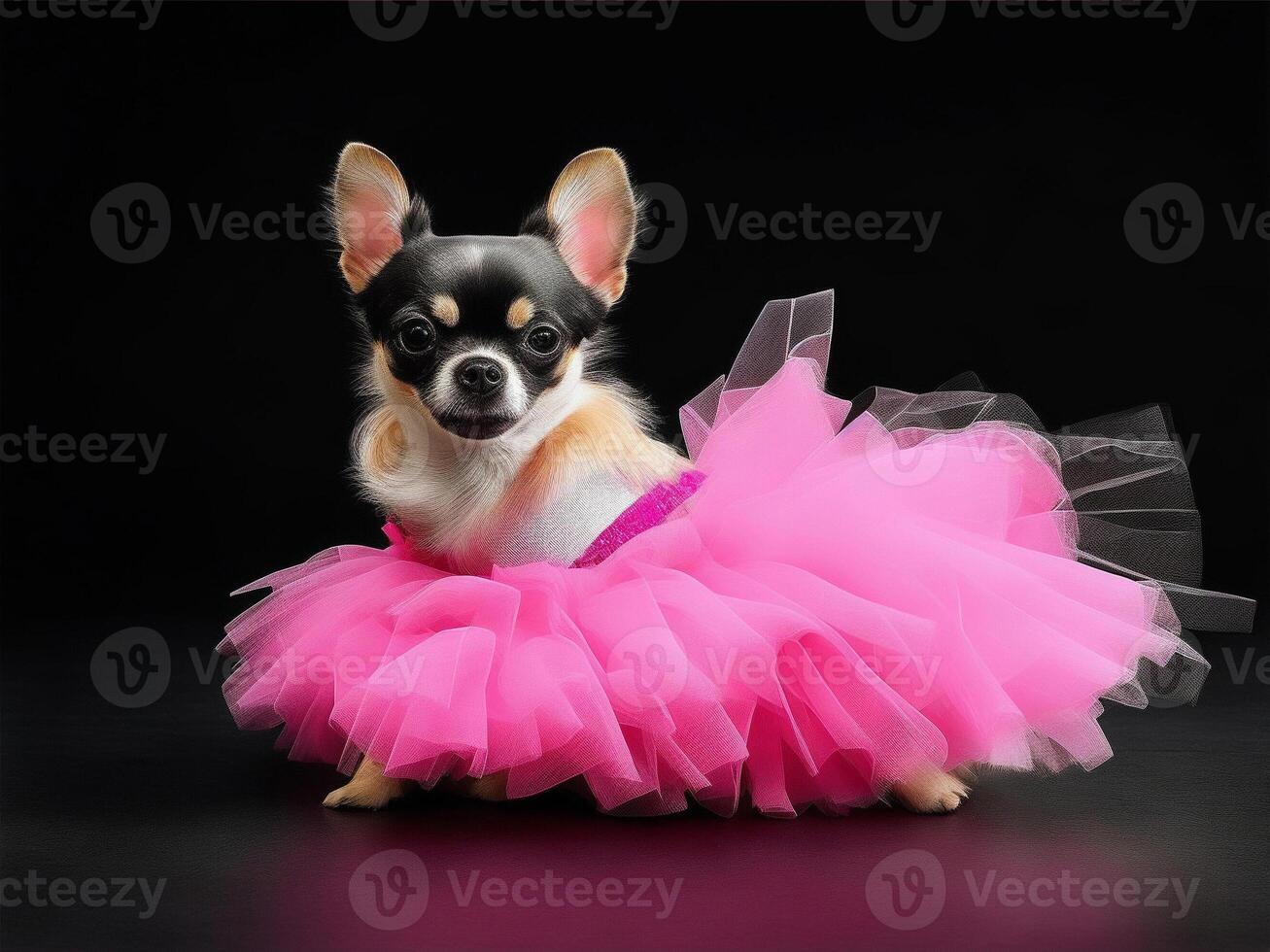 A chihuahua sitting in a tutu. photo