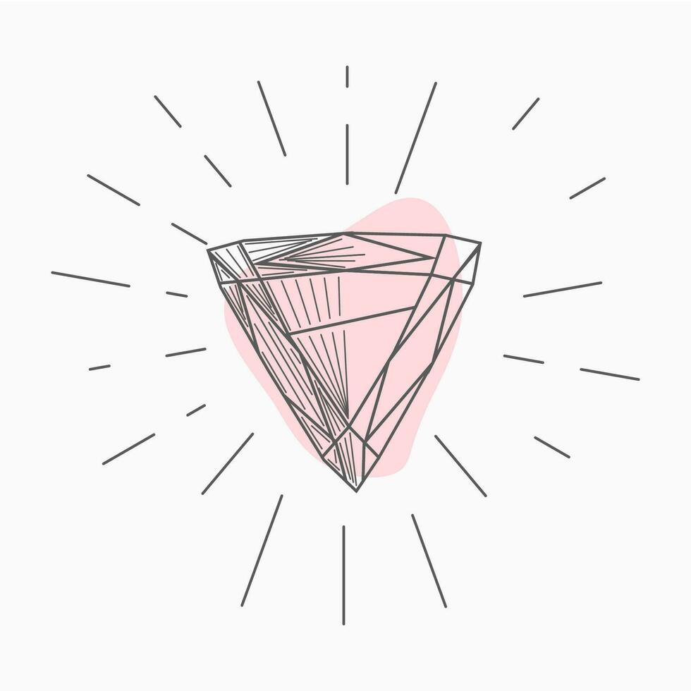 hand drawn line art crystals, isolated objects. Crystal stone crystalline gem and precious gemstone for jewellery illustration vector
