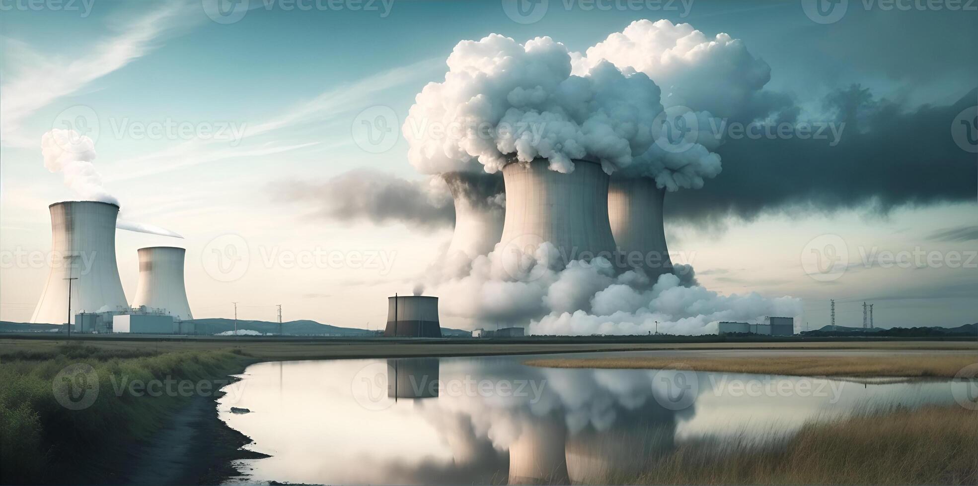 Typical nuclear reactor in the distance. photo