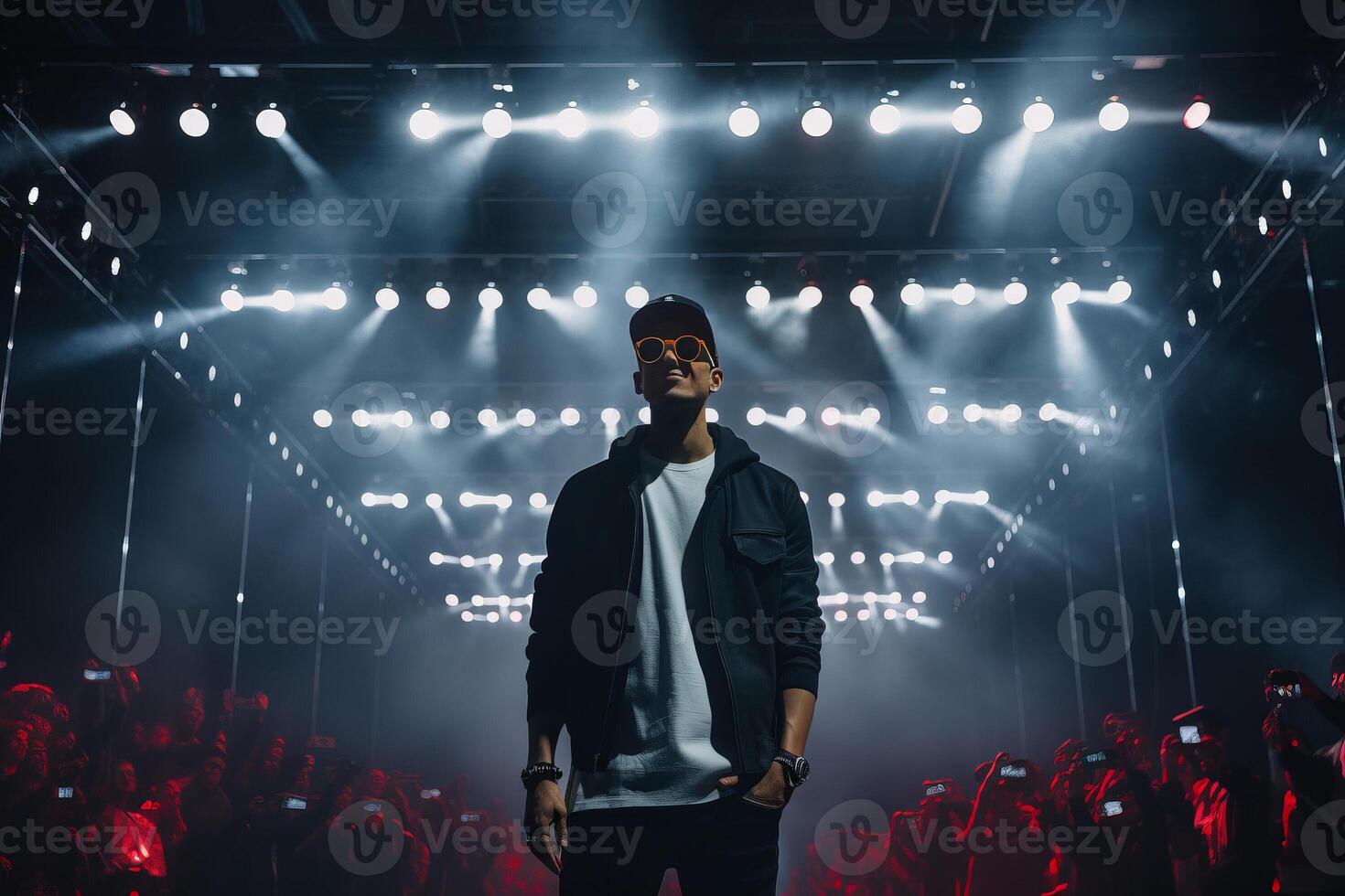 influencer at youtube live, crypto concept, light, minimalistic. photo