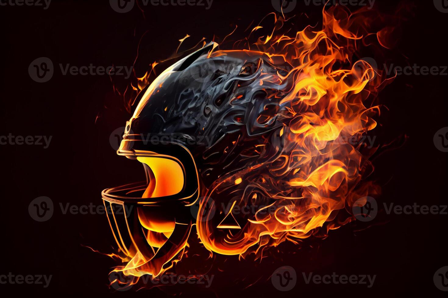 Football helmet on fire on black background. photo