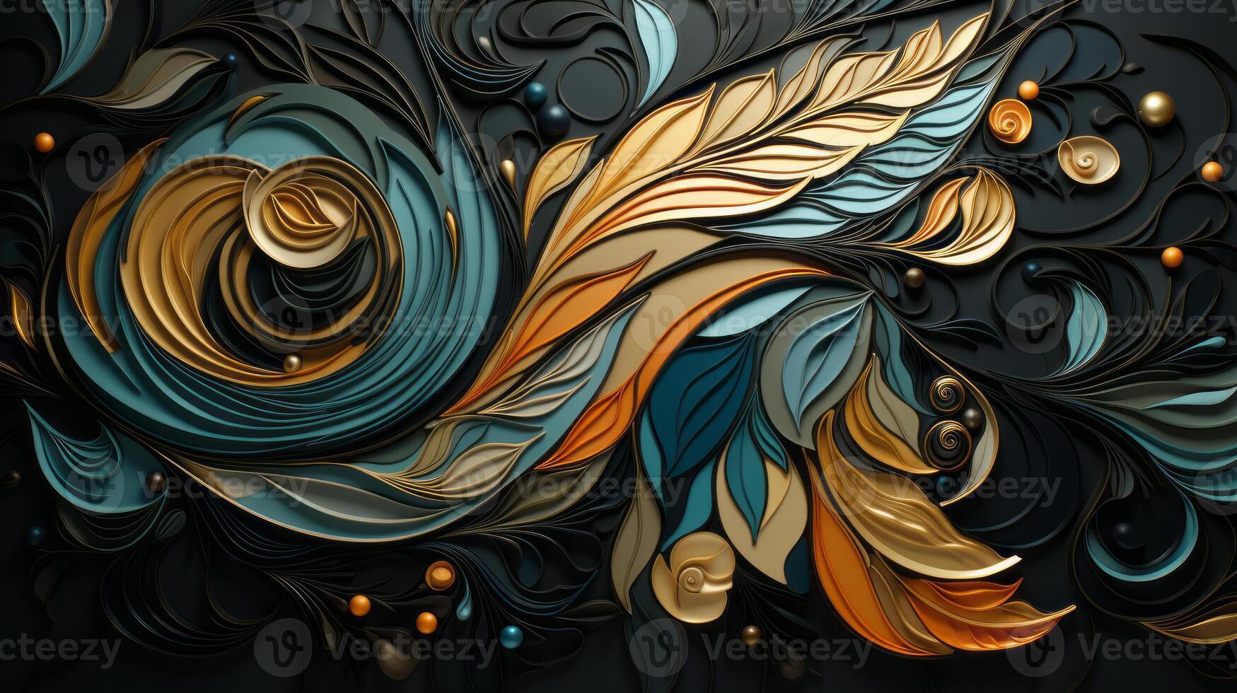 A gold and black art deco pattern, in the style of organic and naturalistic compositions. photo