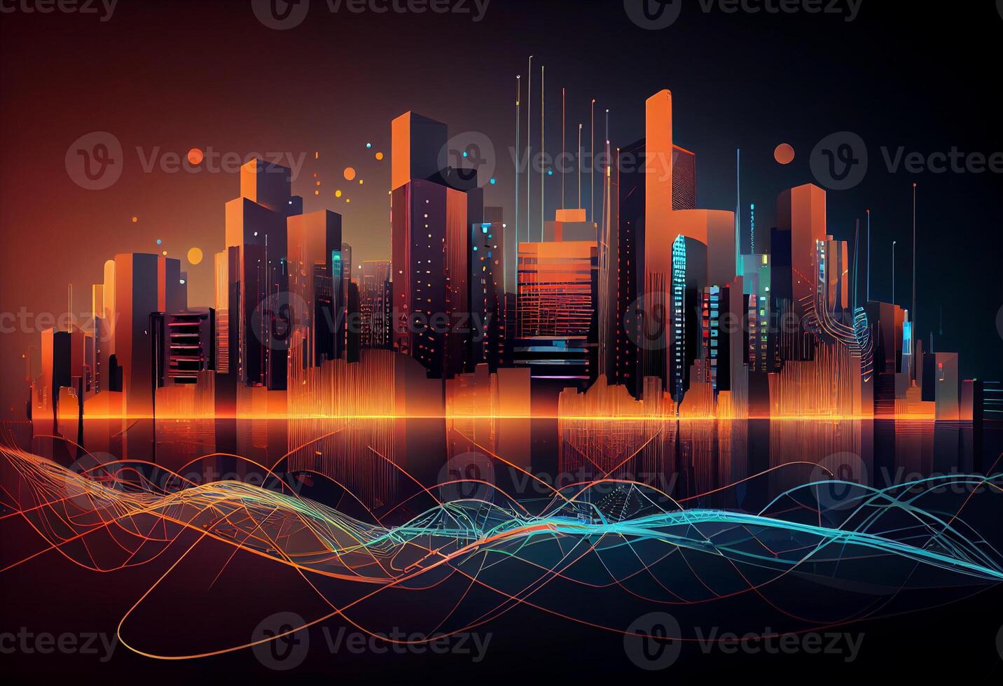 Smart city and abstract line and dot connect with gradient line design , big data connection technology concept. 3d render . photo