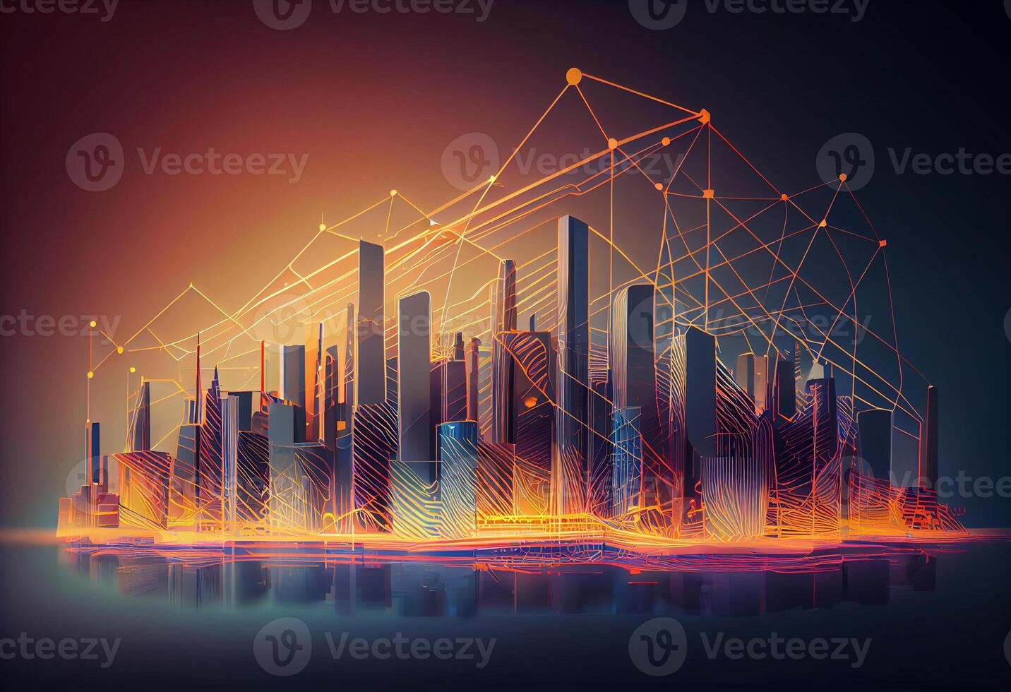 Smart city and abstract line and dot connect with gradient line design , big data connection technology concept. 3d render . photo