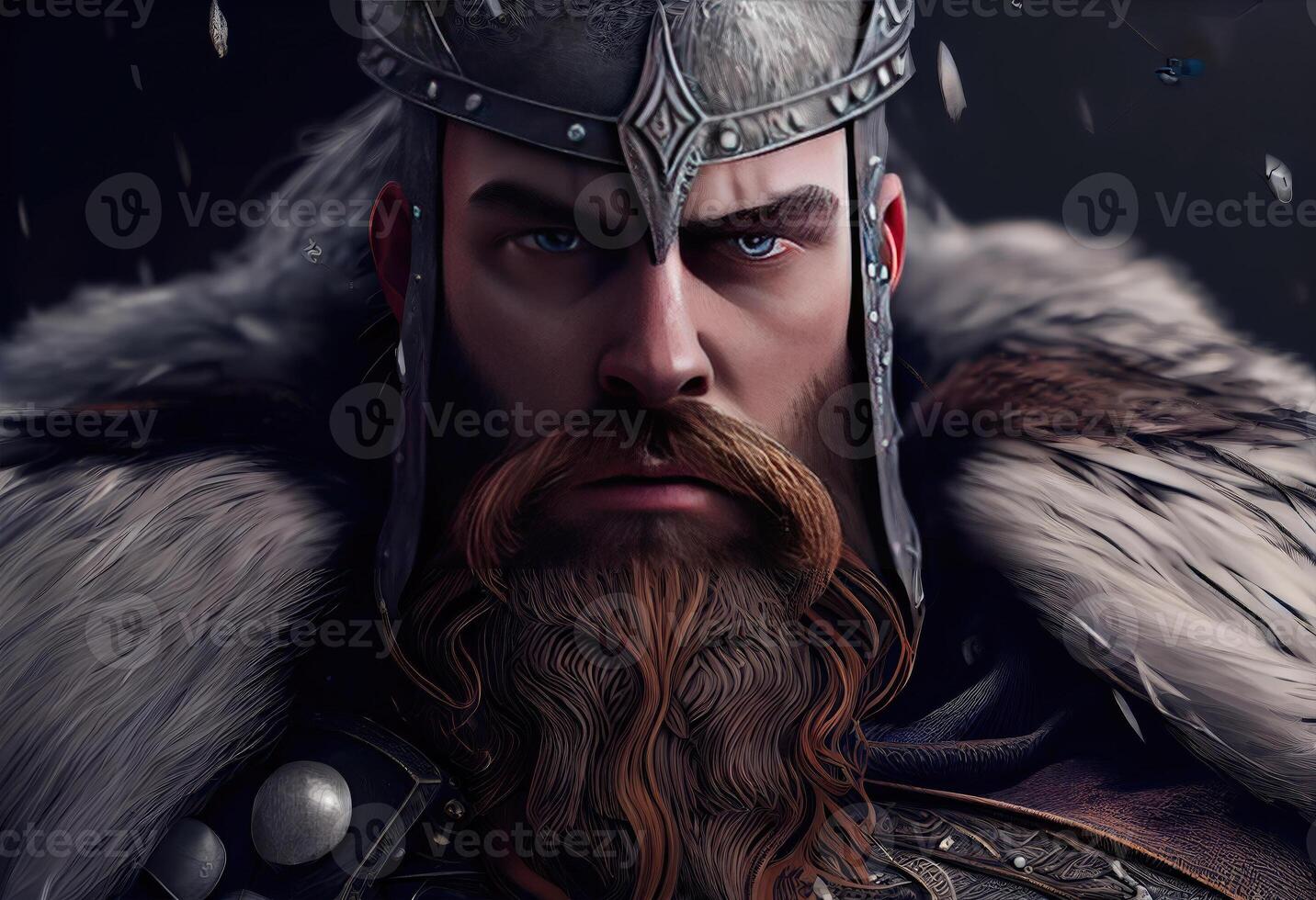 Portrait of an ancient warrior with a beard and in winter. . photo