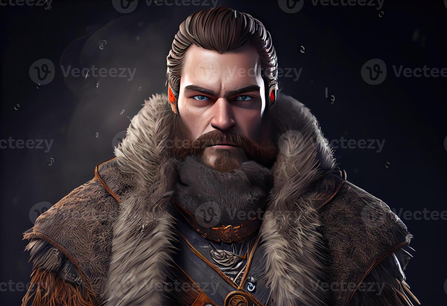 retrato de un antiguo guerrero con un barba y en invierno. ai generado foto