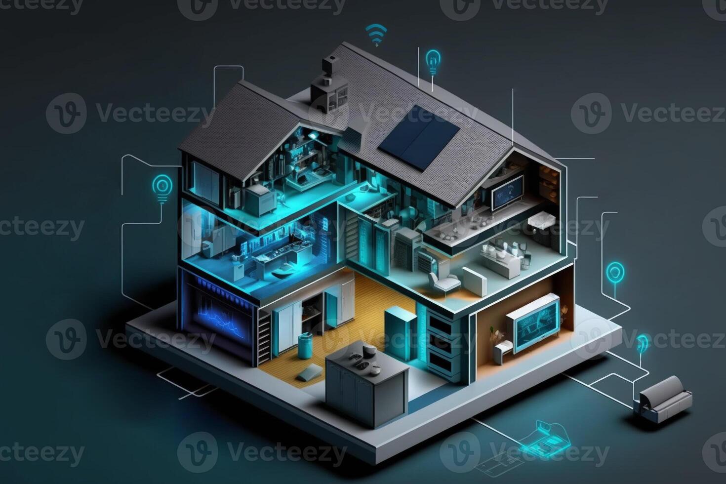 Modern smart home systems of smart building , The smart home is isolated background . photo